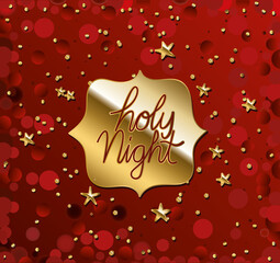 Wall Mural - holy nigth in gold lettering on square with points on a red background