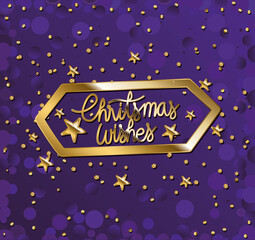 Wall Mural - christmas wishes in gold leterring with stars on purple background