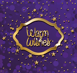 Wall Mural - warm wishes in gold lettering with stars on purple background