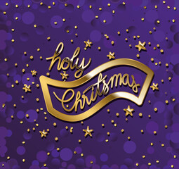 Wall Mural - holy christmas in gold lettering on square and purple background