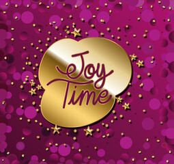Wall Mural - joy time in gold lettering with stars on pink background