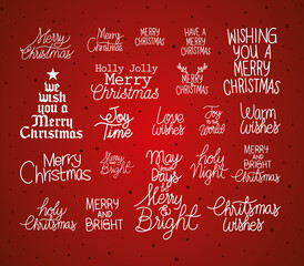 Wall Mural - set of christmas lettering on dark red background