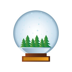 Sticker - merry christmas, snowball with tree decoration on white background