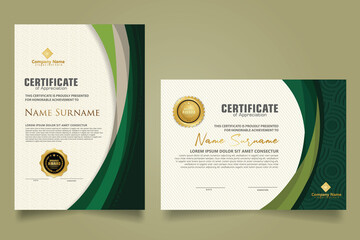Wall Mural - Set modern certificate template with futuristic and elegant color wave shape on the ornament and modern pattern background