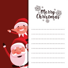 Poster - merry christmas santa claus and elf greeting card