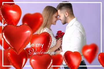 Sticker - Beautiful greeting card for Valentines Day with happy young couple