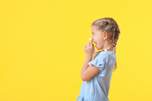 Little Allergic Girl On Color Background