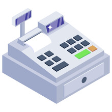 
Pos Machine, Cash Register Isometric Vector Design 
