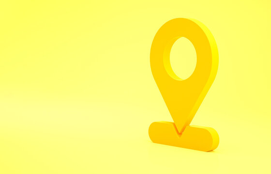 Yellow Map pin icon isolated on yellow background. Navigation, pointer, location, map, gps, direction, place, compass, search concept. Minimalism concept 3d illustration 3D render