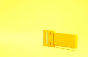 Sticker - Yellow Hand saw icon isolated on yellow background. Minimalism concept. 3d illustration 3D render.