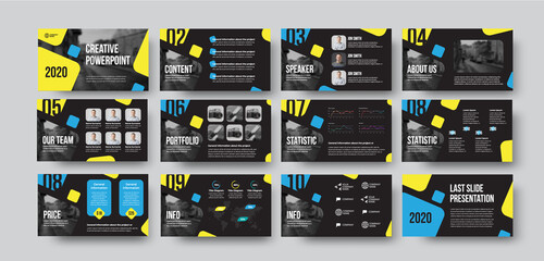Poster - Vector infographic template with bright design on black background, presentation of booklet with data analytics, annual report, statistics.