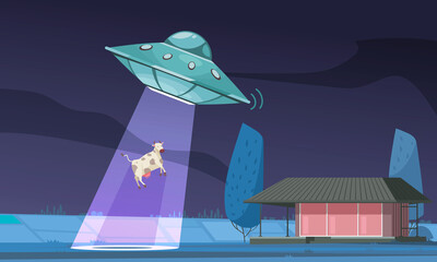 Sticker - Alien UFO Cow Composition