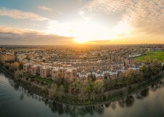 Wall Mural - Aerial view of residential buildings in West a London from above the River Thames