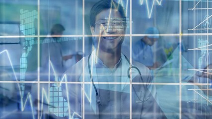Poster - Medical data processing against male doctor smiling in hospital