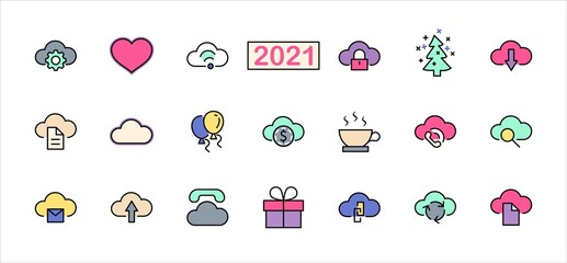 Poster - Set of cloud vector line icon. It contains symbols to upload, download, link and more. Editable Stroke. 32x32 pixels.