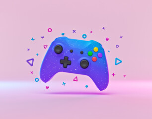 Aufkleber - gamepad with colorful decorations. trendy design background. 3d rendering