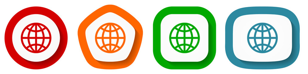 Aufkleber - Set of flat design vector globe icons, world symbol illustration in eps 10