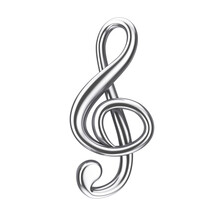 Music Concept. Silver Treble Clef Sign. 3d Rendering