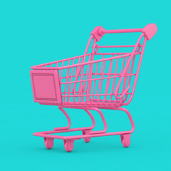 Aufkleber - Pink Shopping Cart Trolley Mock Up in Duotone Style. 3d Rendering