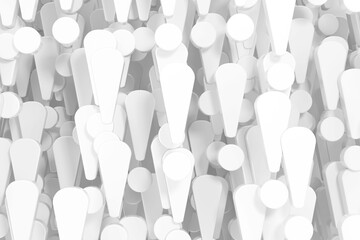 Poster - a lot of white exclamation marks as background. 3d rendering