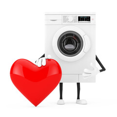 Aufkleber - Modern White Washing Machine Character Mascot with Red Heart. 3d Rendering
