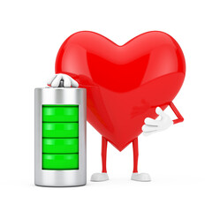 Poster - Red Heart Character Mascot with Abstract Charging Battery. 3d Rendering