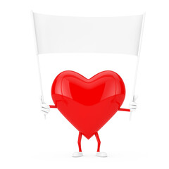 Poster - Red Heart Character Mascot and Empty White Blank Banner with Free Space for Your Design. 3d Rendering