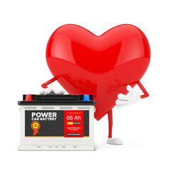 Aufkleber - Red Heart Character Mascot and Rechargeable Car Battery 12V Accumulator with Abstract Label. 3d Rendering