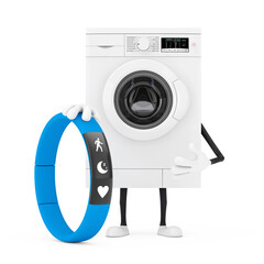 Aufkleber - Modern White Washing Machine Character Mascot with Blue Fitness Tracker. 3d Rendering