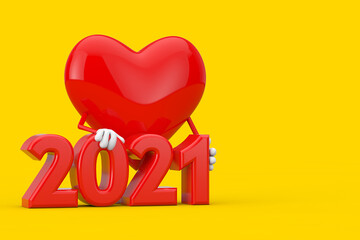 Aufkleber - Red Heart Character Mascot with 2021 New Year Sign. 3d Rendering