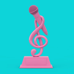 Wall Mural - Pink Music Treble Clef with Microphone Award Trophy in Duotone Style. 3d Rendering