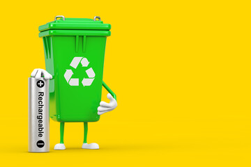 Poster - Recycle Sign Green Garbage Trash Bin Character Mascot with Rechargeable Battery. 3d Rendering