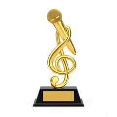 Leinwandbilder - Golden Music Treble Clef with Microphone Award Trophy. 3d Rendering
