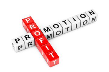 Fototapete - Profit and Promotion Sign as Crossword Cube Blocks. 3d Rendering