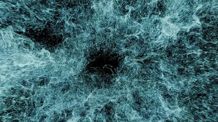 Poster - 3d render of particles exploision. Dynamic fury turbulenced behavior. Loop animation.