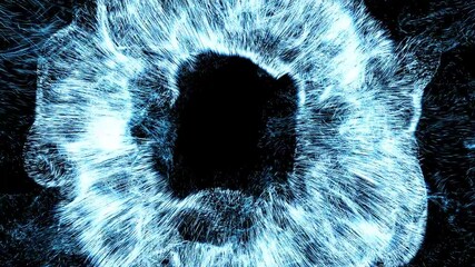 Poster - 3d render of particles exploision. Dynamic fury turbulenced behavior. Loop animation.