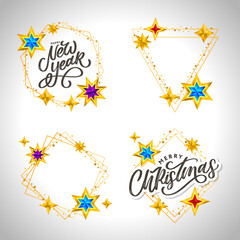 Poster - Happy New Year 2020. Lettering Composition With Stars And Sparkles. Holiday Vector Illustration frame