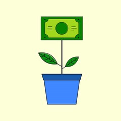 Poster - Illustration of potted money with green leafs vector design on white isolated