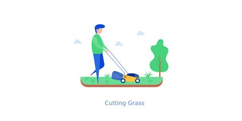 Canvas Print - Cutting Grass Illustration 