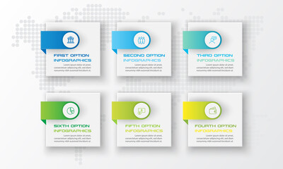 Business infographics template 6 steps with square,Element for design invitations,Vector illustration.