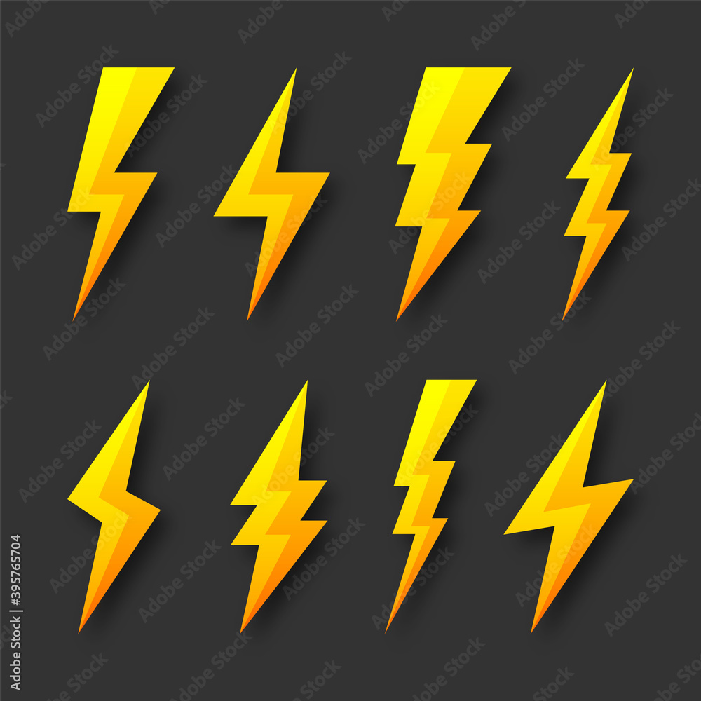 Yellow lightning bolt icons collection. Flash symbol, thunderbolt ...
