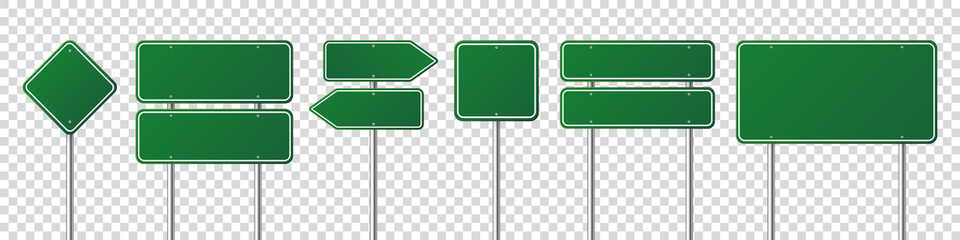 Wall Mural - road traffic signs set. blank board with place for text. mockup. isolated green information sign. di