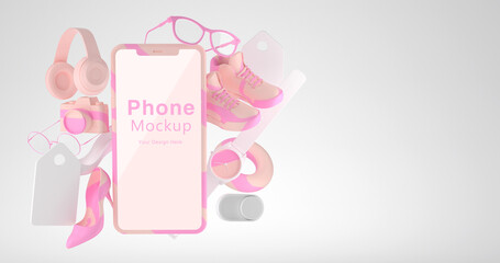 Wall Mural - 3d rendering of phone mockup and Shopping online.