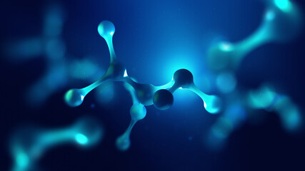 Fototapete - Molecule 3D illustration. Medical developments. Crystal lattice under a microscope. Cell therapy. Laboratory experiments and research. Nanostructures in high-tech areas of cell technology