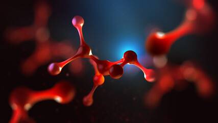 Fototapete - Molecule 3D illustration. Medical developments. Crystal lattice under a microscope. Cell therapy. Laboratory experiments and research. Nanostructures in high-tech areas of cell technology