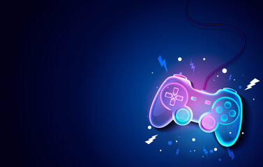 Wall Mural - Vector Illustration Neon Future Game Pad Background.