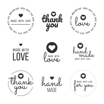Wall Mural - Set labels and bages for sellers including ''thank you'', ''handmade'', ''made with love'' and ''for you'' labels. Vector illustration