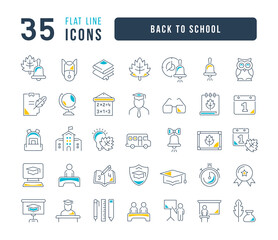 Wall Mural - Set of linear icons of Back to School