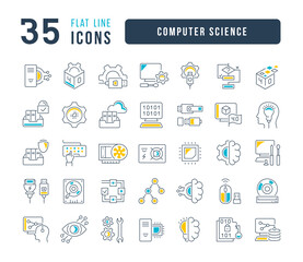 Wall Mural - set of linear icons of computer science