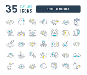 Wall Mural - set of linear icons of ophthalmology